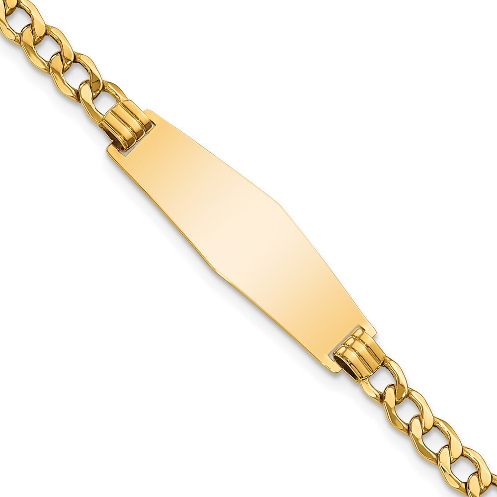 14k Yellow Gold Semi-solid Soft Diamond Shape Curb Link Id Bracelet